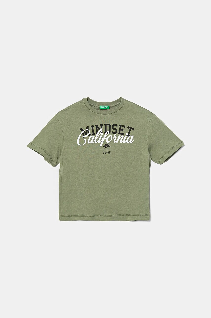 United Colors of Benetton tricou de bumbac pentru copii culoarea verde, cu imprimeu, 3I1XC10O4