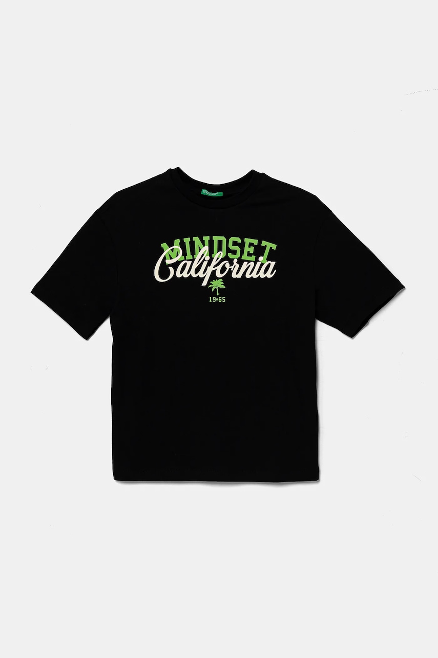 United Colors of Benetton tricou de bumbac pentru copii culoarea negru, cu imprimeu, 3I1XC10O4