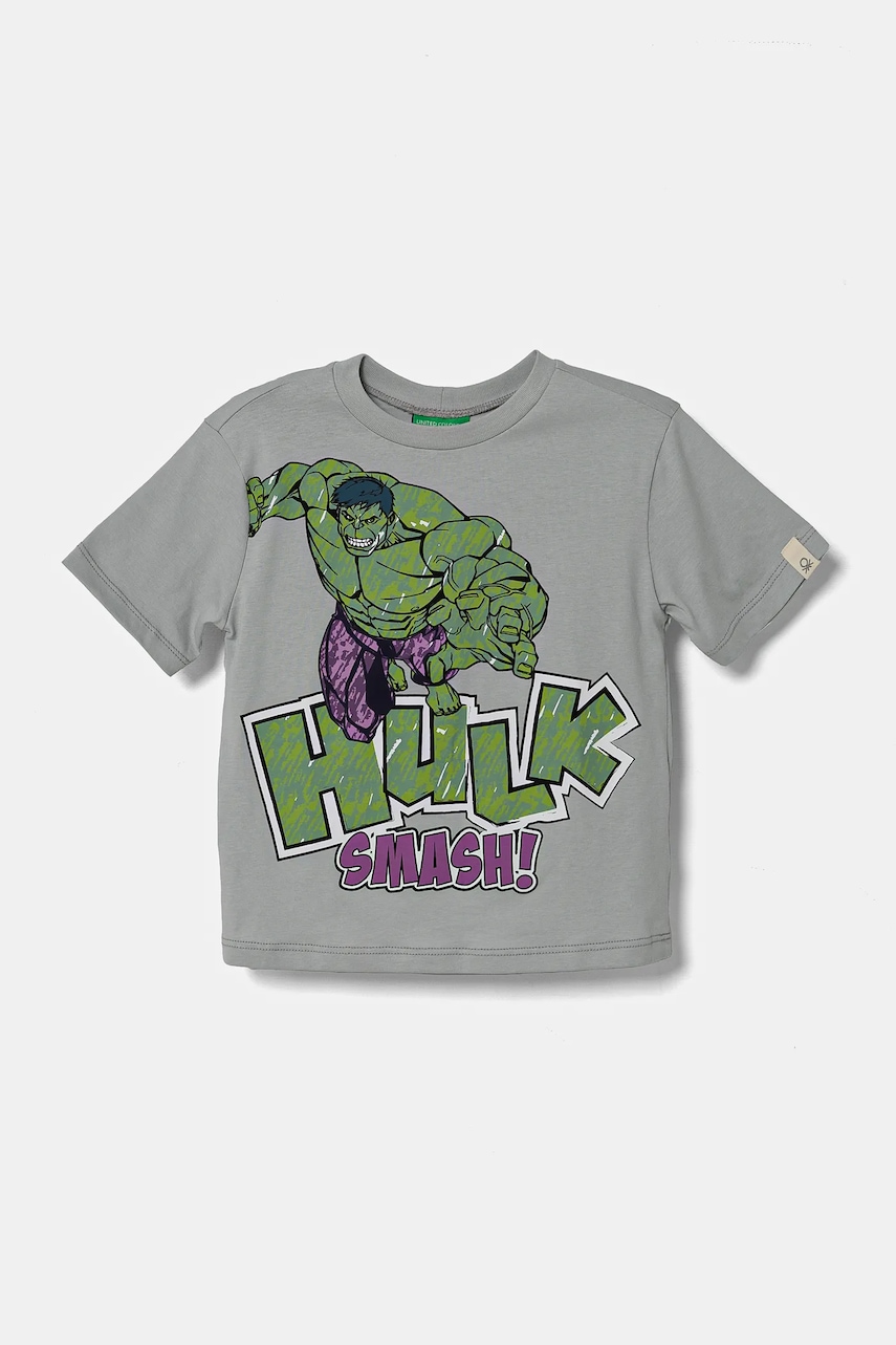 United Colors of Benetton tricou de bumbac pentru copii culoarea gri, cu imprimeu, 35RYG10I1