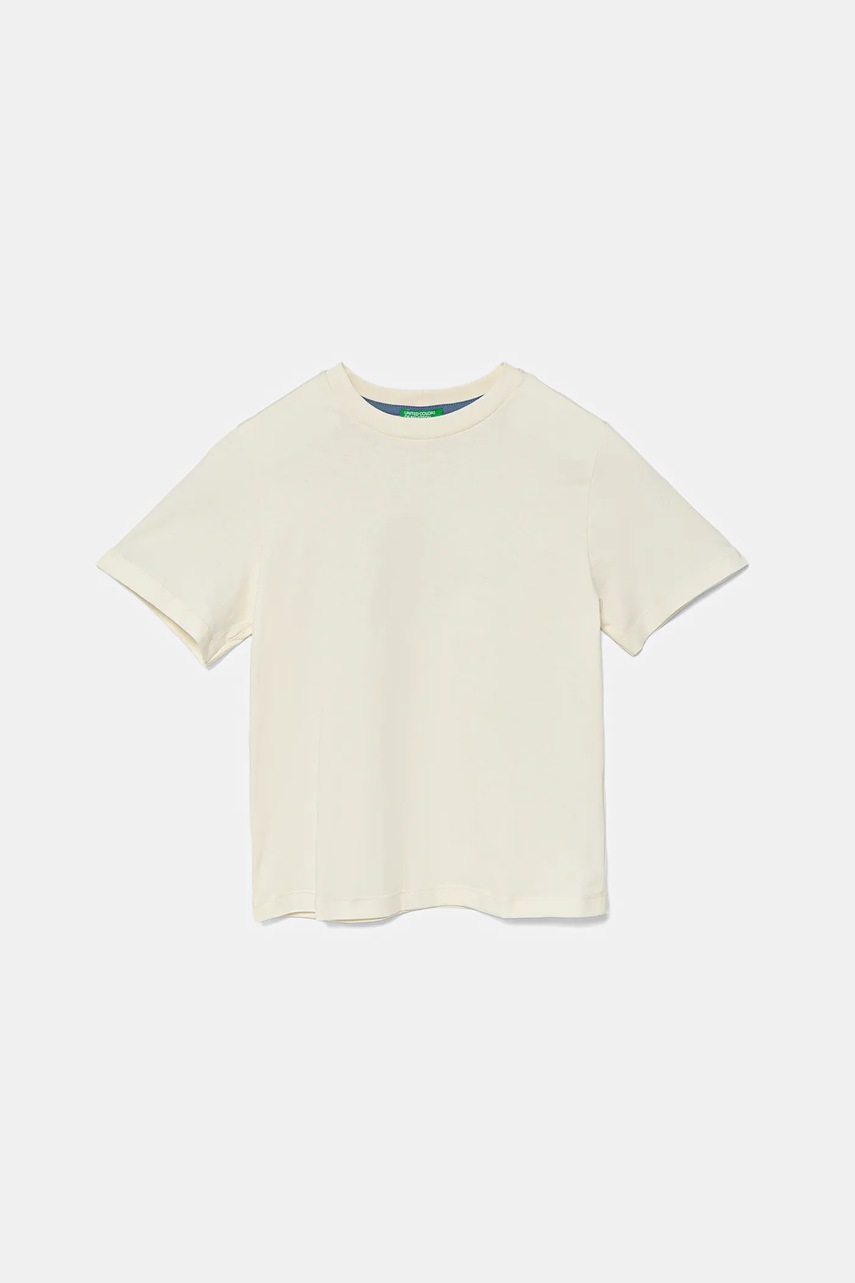 Детская хлопковая футболка United Colors of Benetton цвет бежевый с принтом 35RYG10I7 Детская хлопковая футболка United Colors of Benetton цвет бежевый с принтом 35RYG10I7
