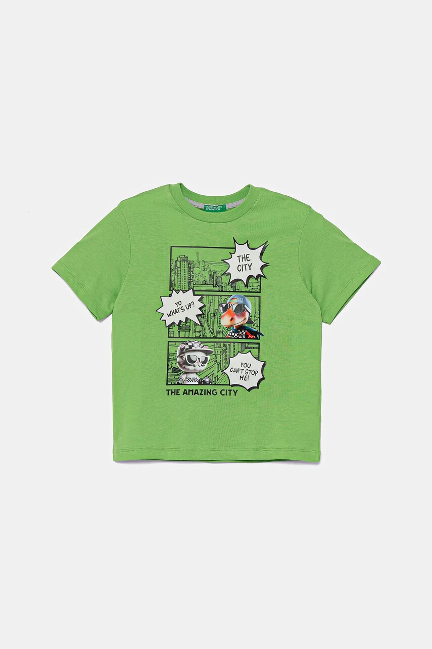 United Colors of Benetton tricou de bumbac pentru copii culoarea verde, cu imprimeu, 35RYG10I7