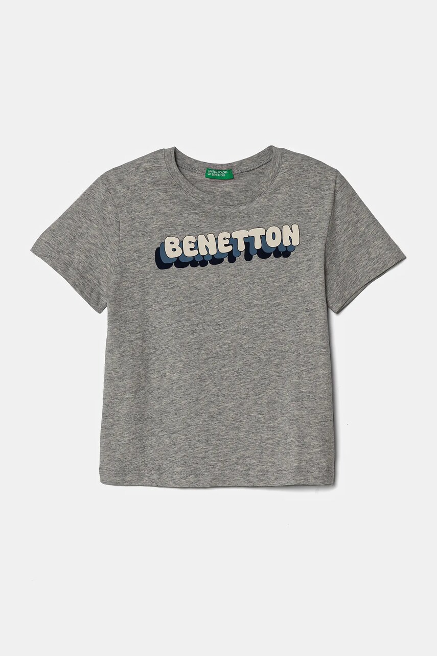 United Colors of Benetton tricou de bumbac pentru copii culoarea gri, cu imprimeu, 3I1XG10HT