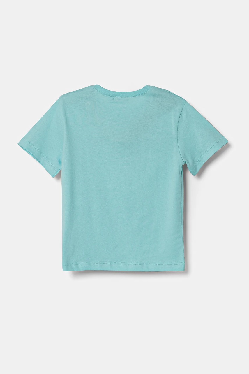 Детская хлопковая футболка United Colors of Benetton цвет бирюзовый с принтом 3I1XG10HT Детская хлопковая футболка United Colors of Benetton цвет бирюзовый с принтом 3I1XG10HT