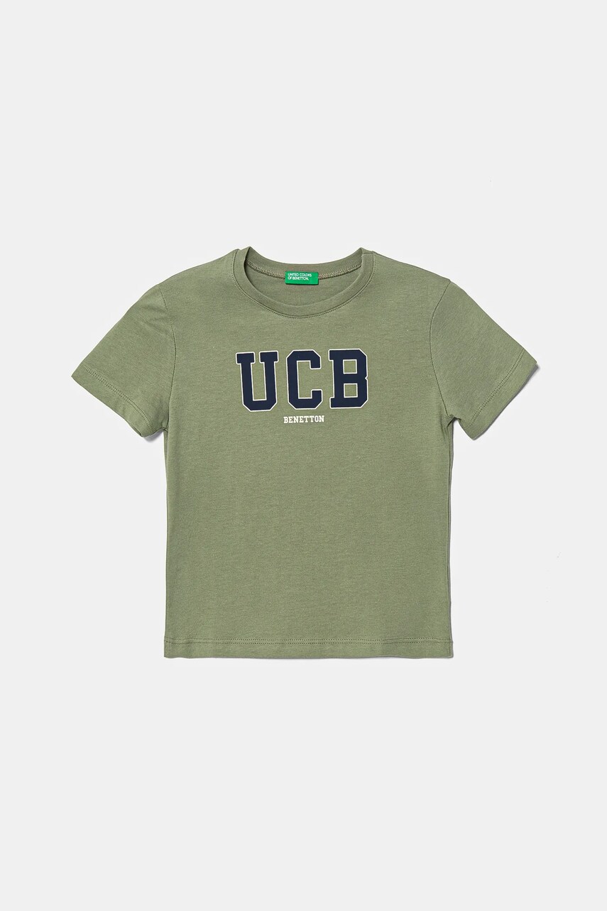 United Colors of Benetton tricou de bumbac pentru copii culoarea verde, cu imprimeu, 3I1XG10HT