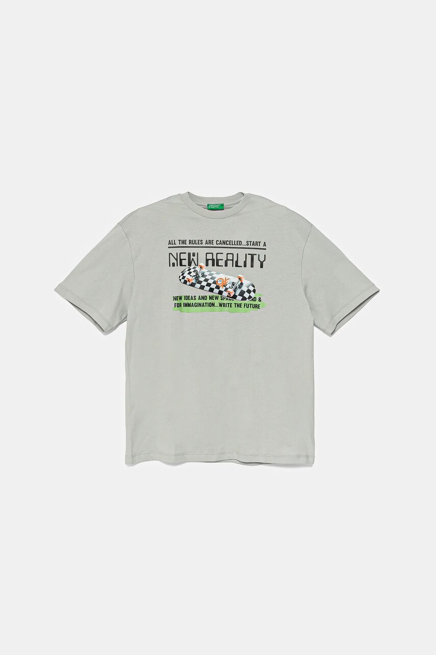 United Colors of Benetton tricou de bumbac pentru copii culoarea gri, neted, 35RYC10NC