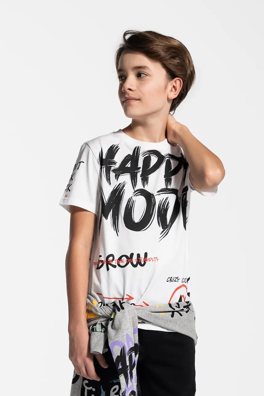 Levně Dětské bavlněné tričko Coccodrillo bílá barva, s potiskem, SAGE TIME BOY JUNIOR