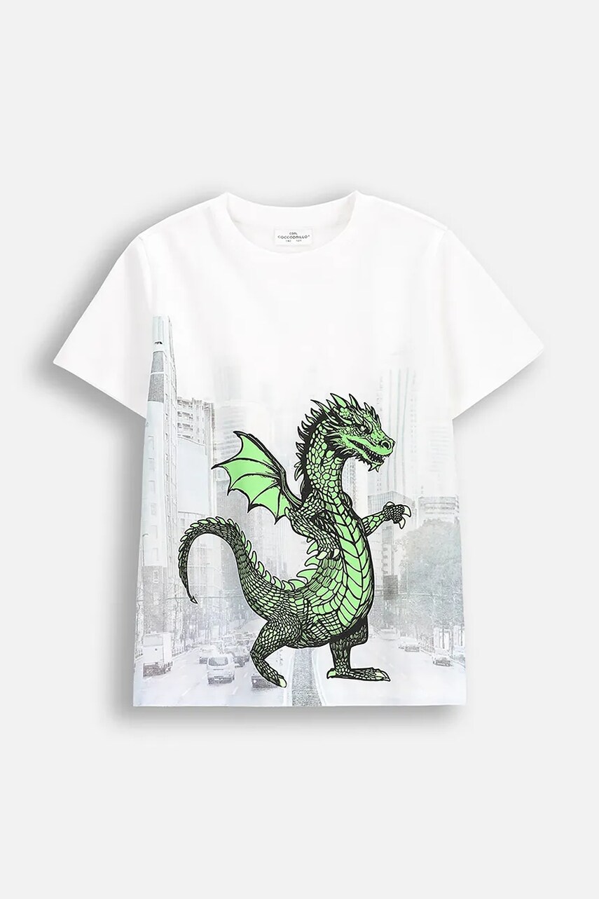 Coccodrillo tricou de bumbac pentru copii culoarea alb, cu imprimeu, DRAGONS BOY JUNIOR