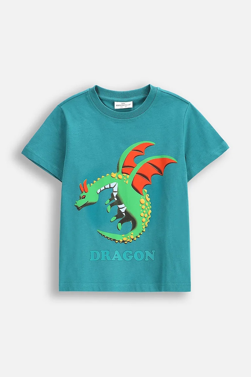 Coccodrillo tricou de bumbac pentru copii culoarea verde, cu imprimeu, DRAGONS BOY KIDS Coccodrillo tricou de bumbac pentru copii culoarea verde, cu imprimeu, DRAGONS BOY KIDS