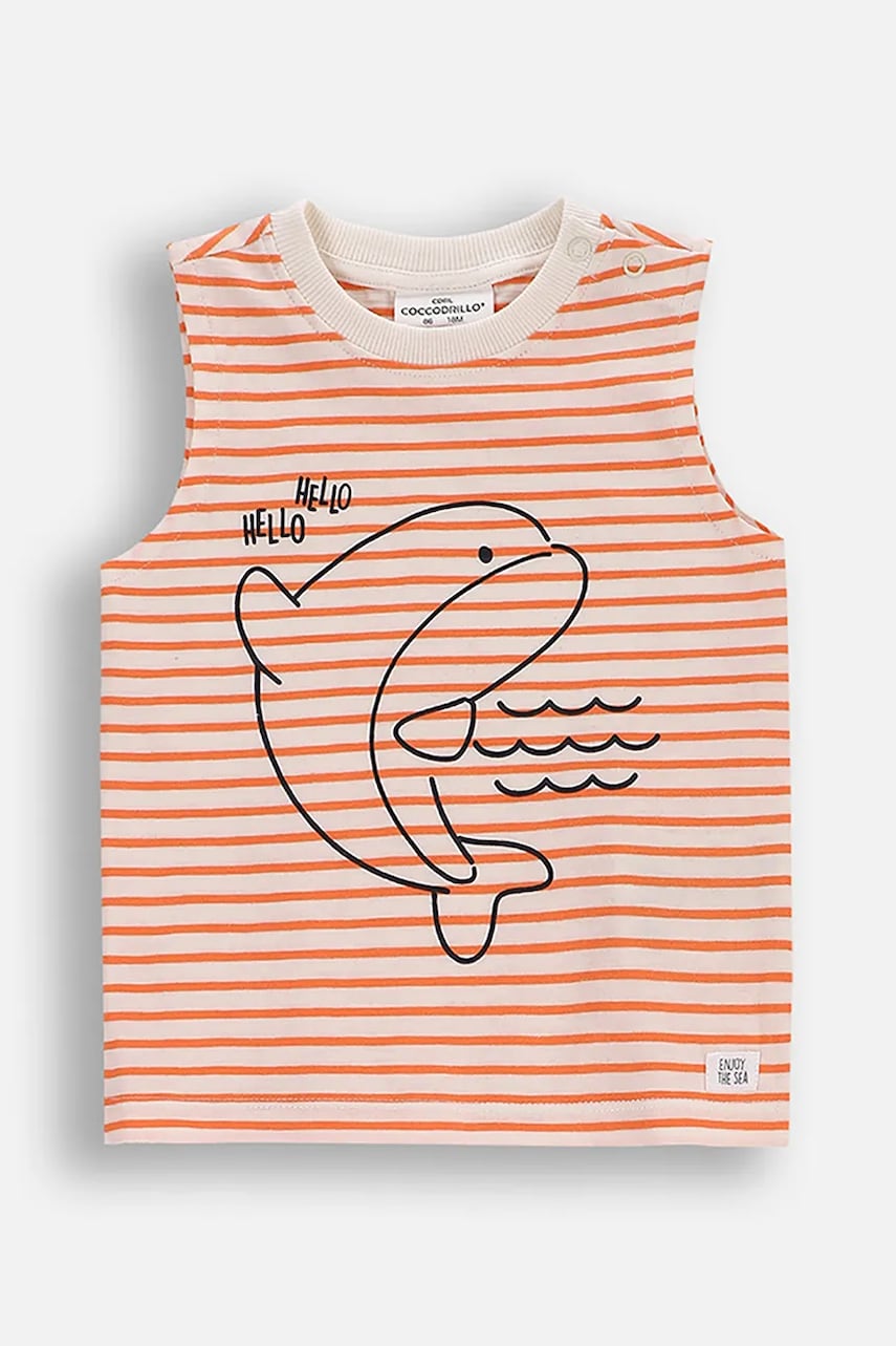 Coccodrillo tricou fără mâneci culoarea portocaliu, cu imprimeu, HOLIDAY SPLASH BOY NEWBORN