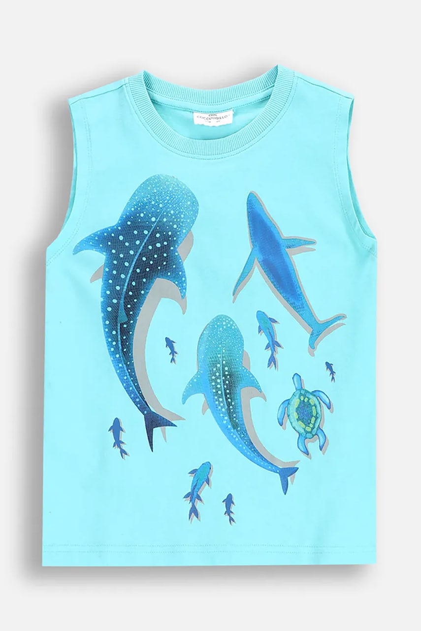 Coccodrillo tricou fără mâneci culoarea turcoaz, IN THE SUN BOY KIDS