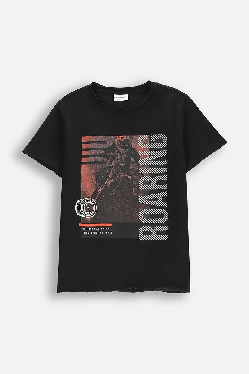 Coccodrillo tricou din bumbac culoarea negru, cu imprimeu, WILD SAFARI BOY JUNIOR
