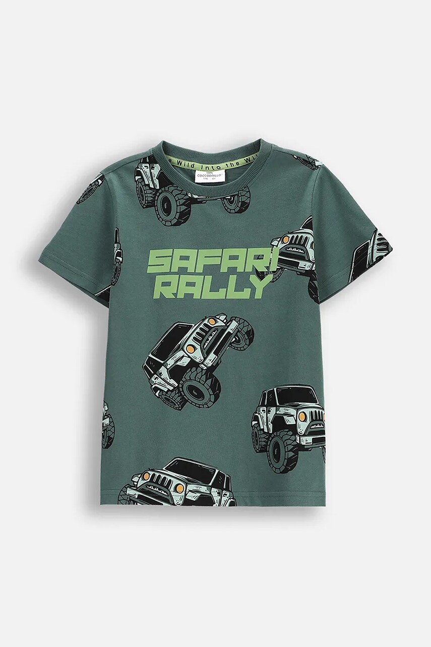 Coccodrillo tricou din bumbac culoarea verde, cu imprimeu, WILD SAFARI BOY KIDS