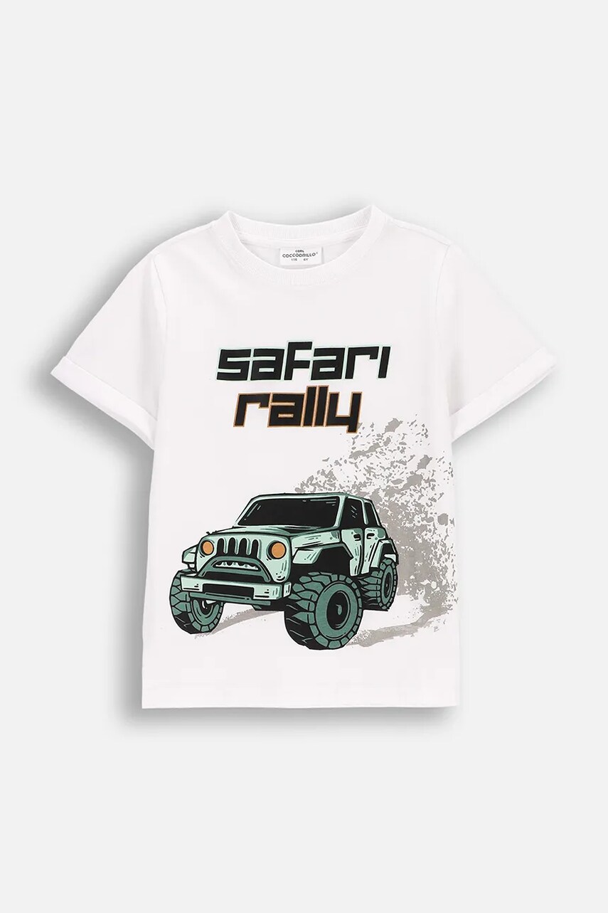 Coccodrillo tricou din bumbac culoarea alb, cu imprimeu, WILD SAFARI BOY KIDS