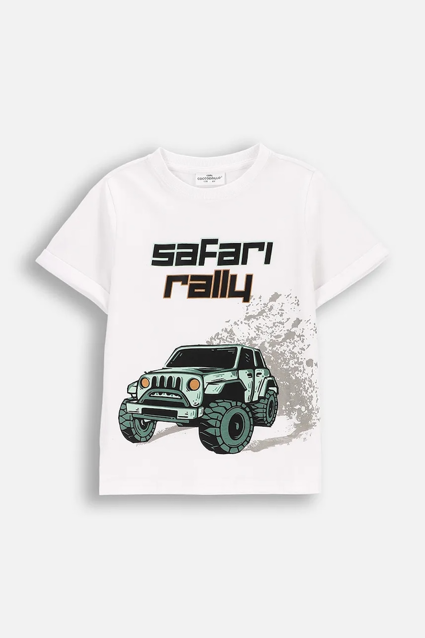 Coccodrillo tricou din bumbac culoarea alb, cu imprimeu, WILD SAFARI BOY KIDS