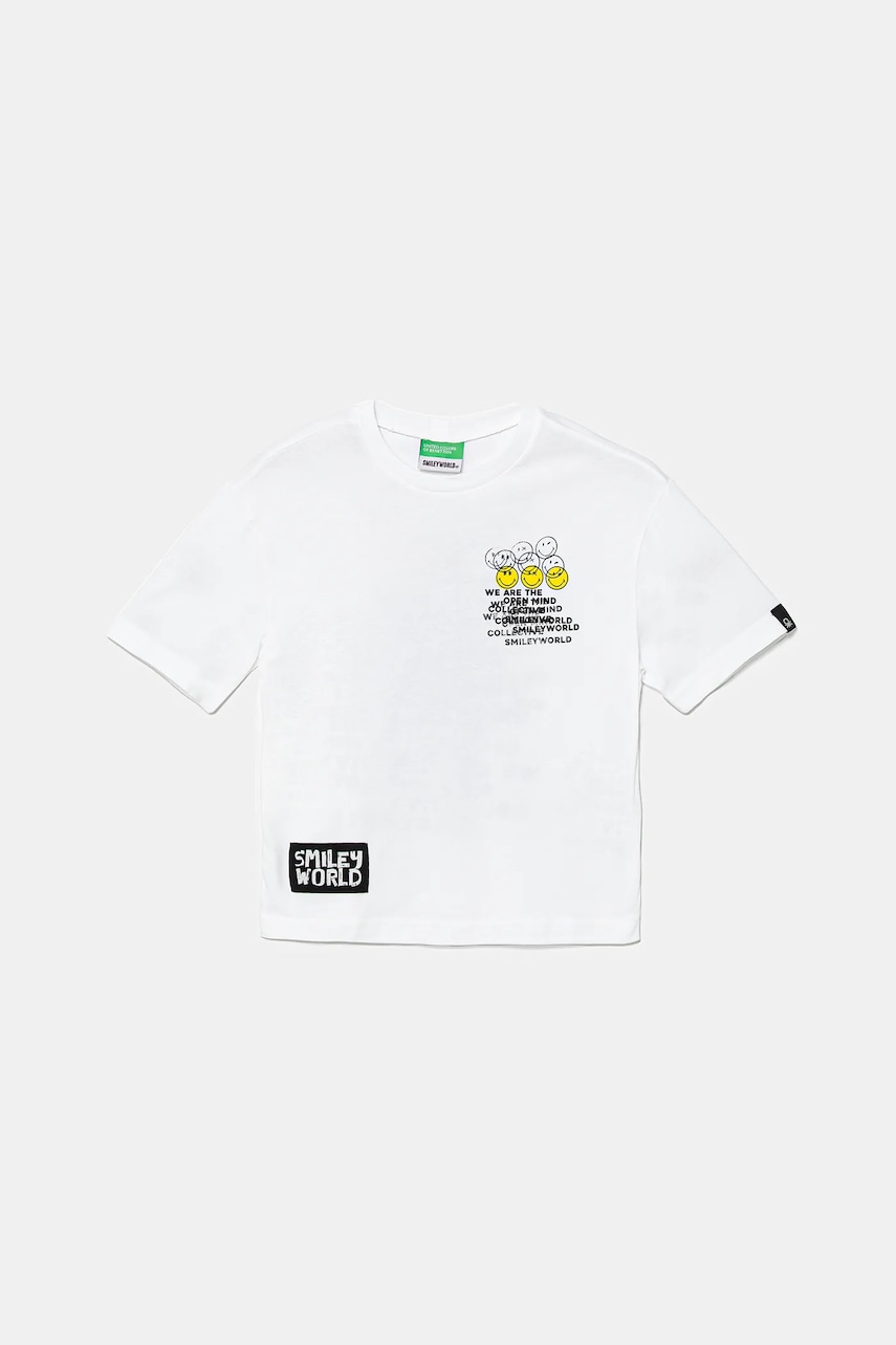 United Colors of Benetton tricou de bumbac pentru copii culoarea alb, cu imprimeu, 3I1XC10NR