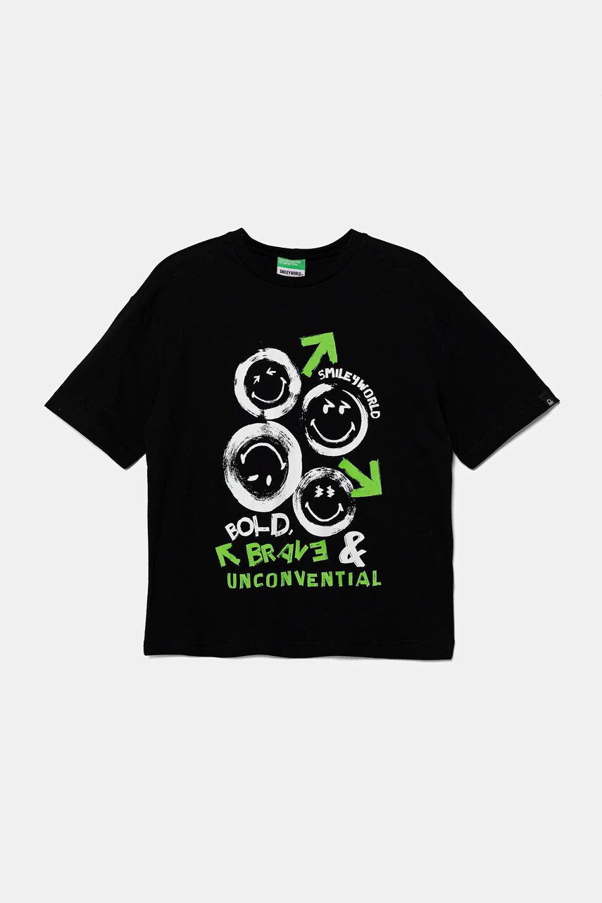 United Colors of Benetton tricou de bumbac pentru copii culoarea negru, cu imprimeu, 3I1XC10NR