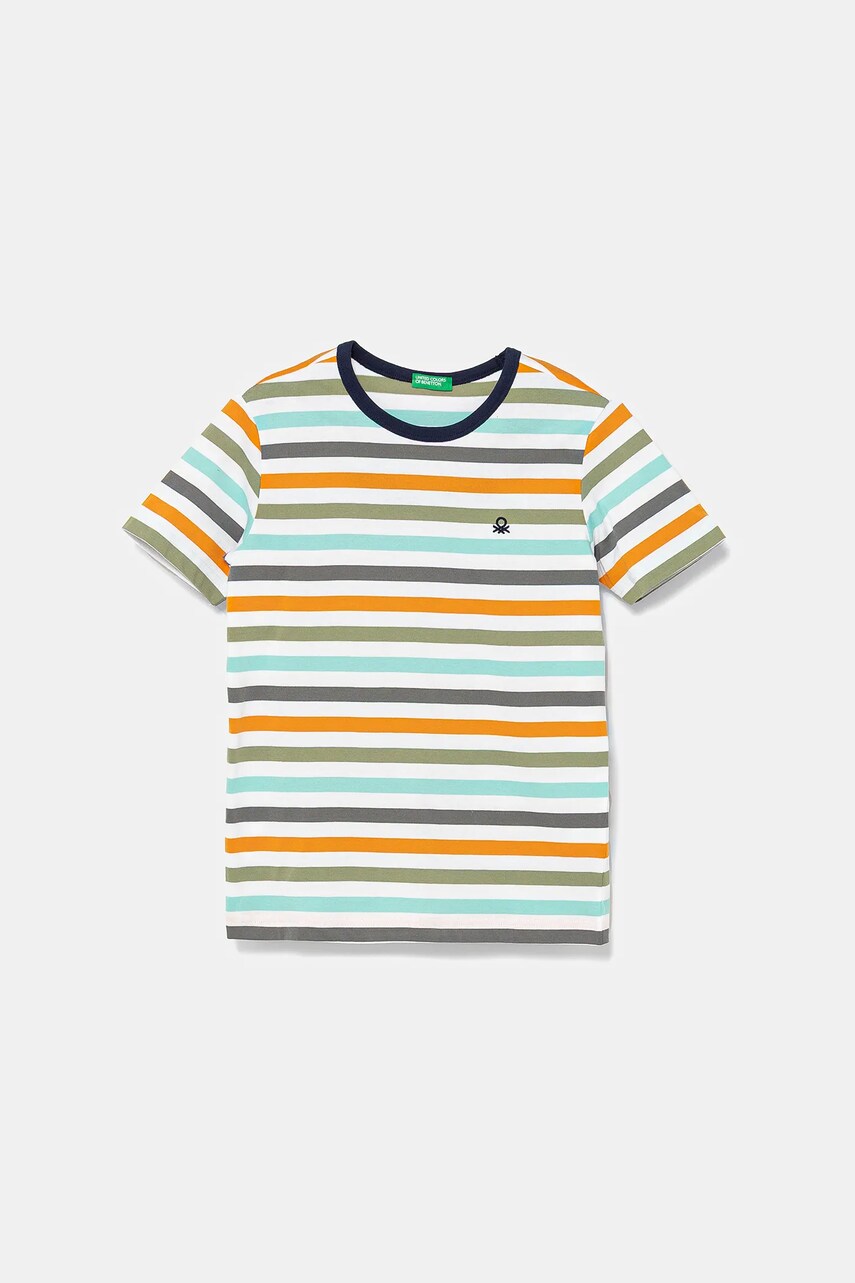 United Colors of Benetton tricou de bumbac pentru copii culoarea turcoaz, cu imprimeu, 3FHXC10MW