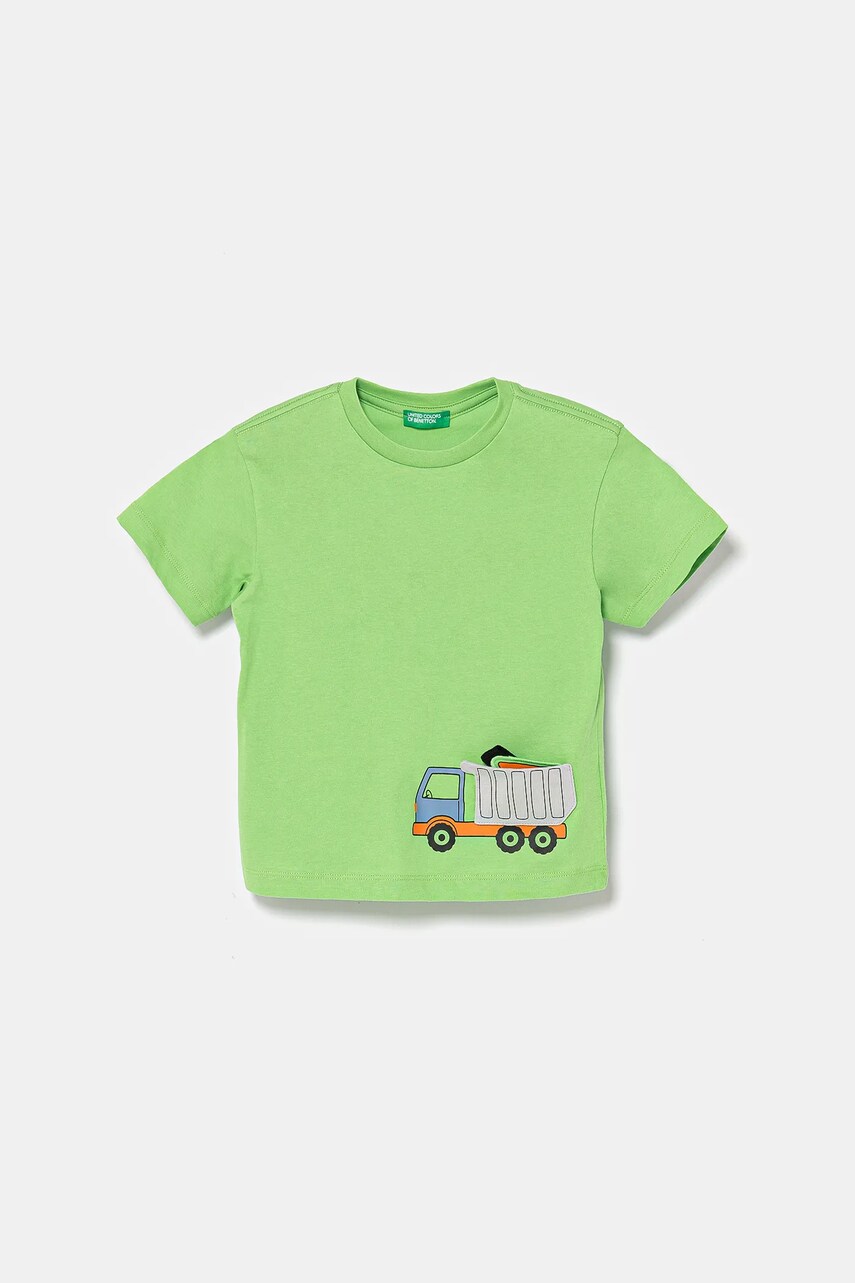 United Colors of Benetton tricou din bumbac culoarea verde, cu imprimeu, 3I1XG10J6