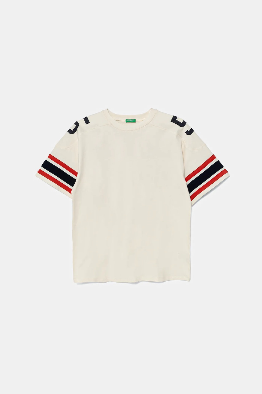 United Colors of Benetton tricou din bumbac culoarea bej, cu imprimeu, 3MI5C10OA