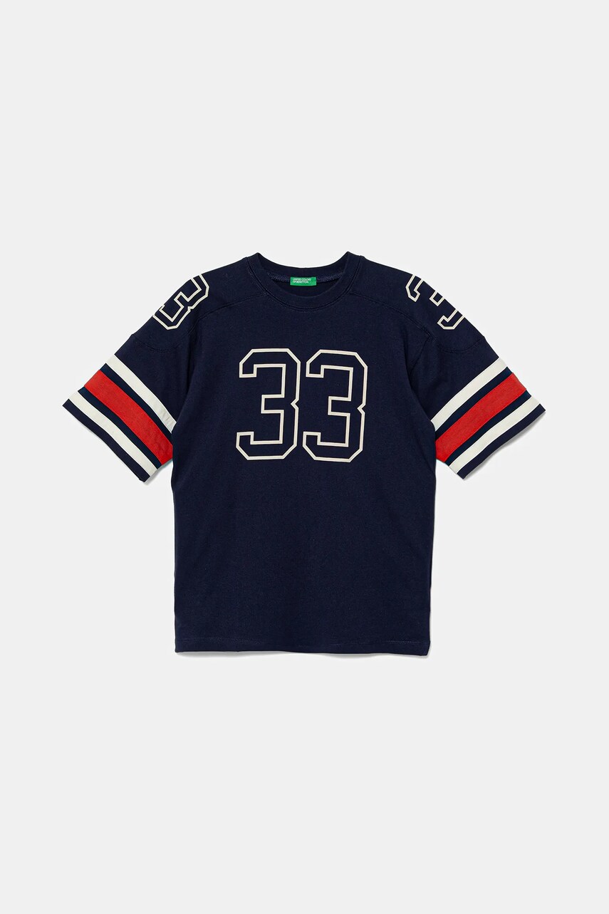 United Colors of Benetton tricou din bumbac culoarea bleumarin, cu imprimeu, 3MI5C10OA