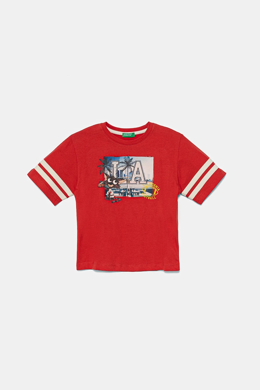 United Colors of Benetton tricou de bumbac pentru copii culoarea rosu, cu imprimeu, 3I1XG10IM