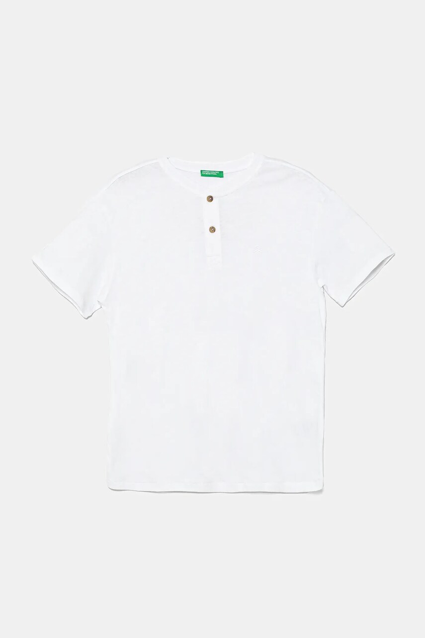 United Colors of Benetton tricou din amestec de in pentru copii culoarea alb, uni, 3F4JC10NN