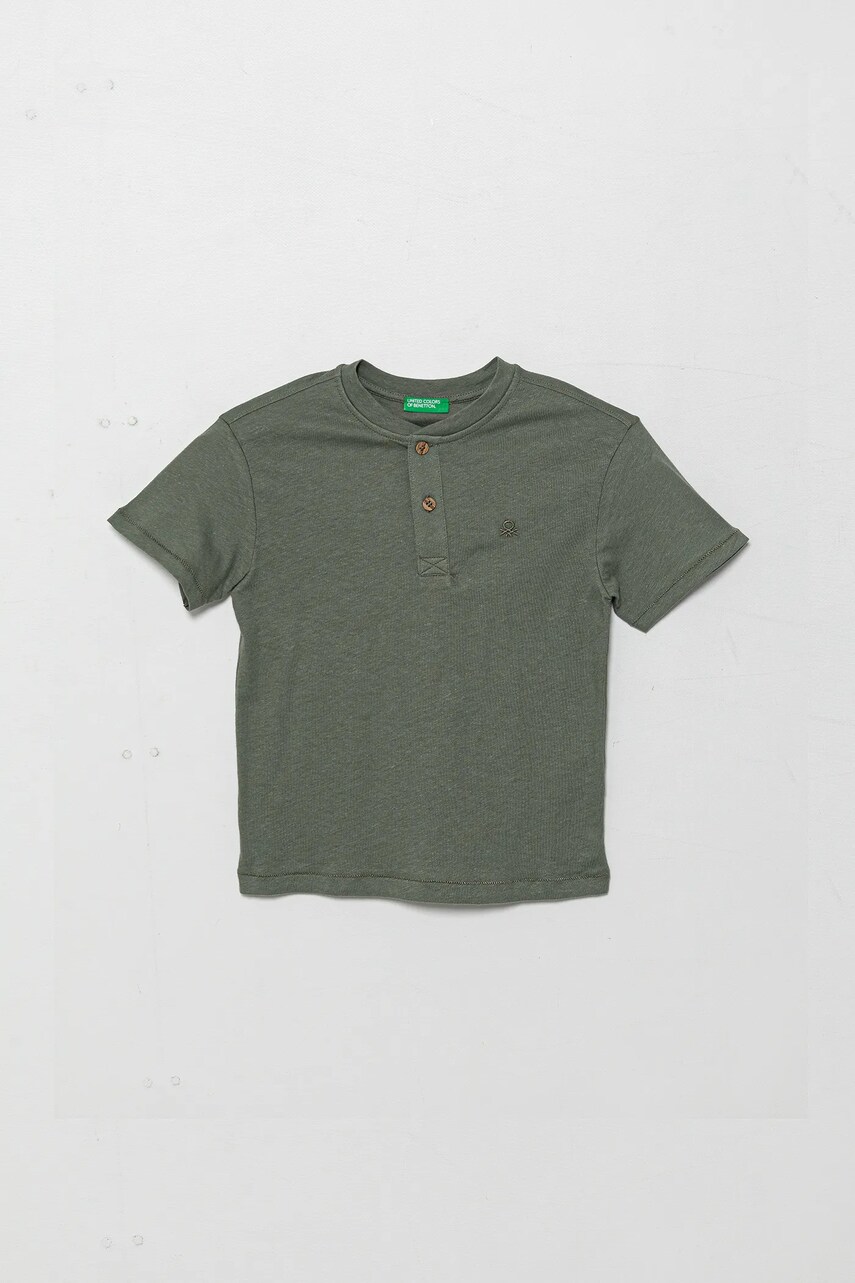 United Colors of Benetton tricou din amestec de in pentru copii culoarea verde, uni, 3F4JC10NN