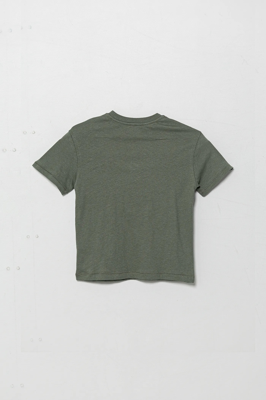 Детская футболка с добавлением льна United Colors of Benetton цвет зелёный однотонная 3F4JC10NN Детская футболка с добавлением льна United Colors of Benetton цвет зелёный однотонная 3F4JC10NN
