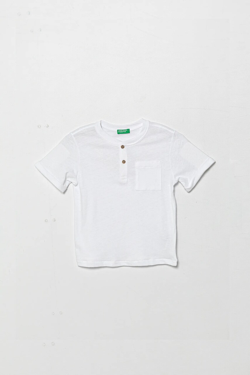United Colors of Benetton tricou din amestec de in pentru copii culoarea alb, neted, 3F4JG10IF