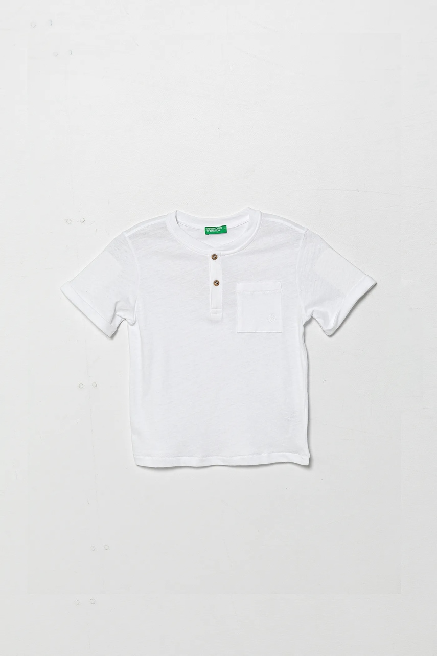 United Colors of Benetton tricou din amestec de in pentru copii culoarea alb, neted, 3F4JG10IF