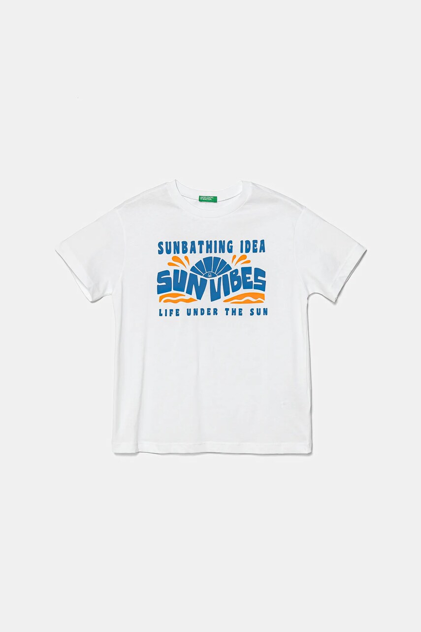 United Colors of Benetton tricou de bumbac pentru copii culoarea alb, cu imprimeu, 3JERC10PE