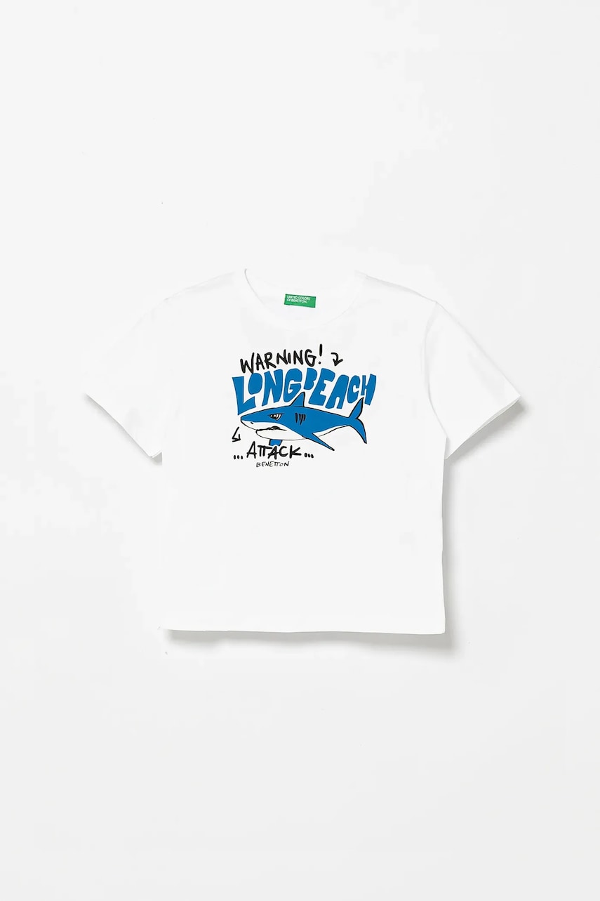 United Colors of Benetton tricou de bumbac pentru copii culoarea alb, cu imprimeu, 3JERG10JQ