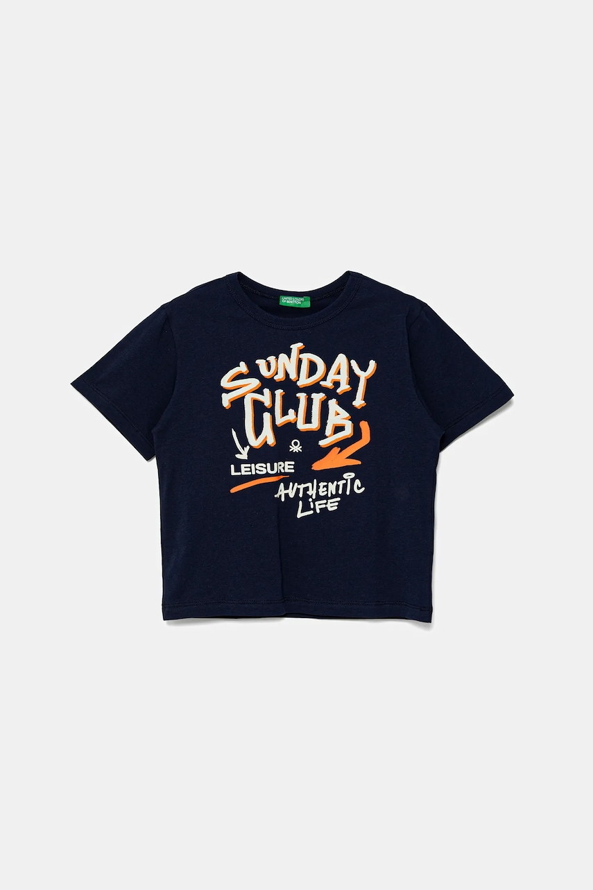 United Colors of Benetton tricou de bumbac pentru copii culoarea bleumarin, cu imprimeu, 3JERG10JQ