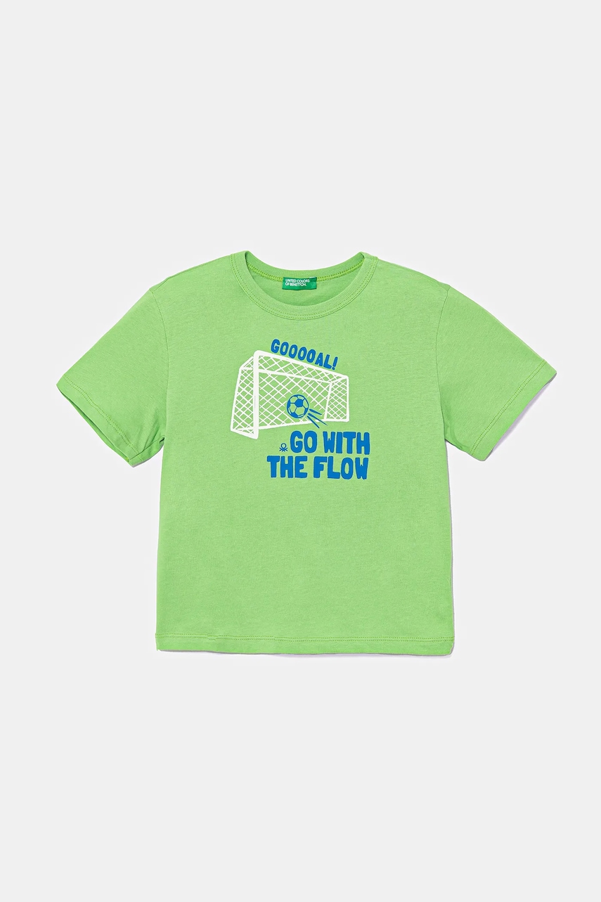 United Colors of Benetton tricou de bumbac pentru copii culoarea verde, cu imprimeu, 3JERG10JQ