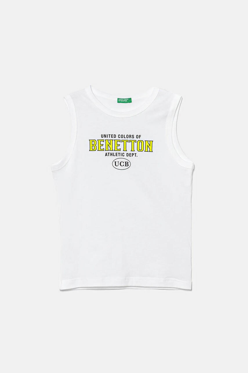United Colors of Benetton top din bumbac pentru copii culoarea alb, cu imprimeu, 3I1XCH01W