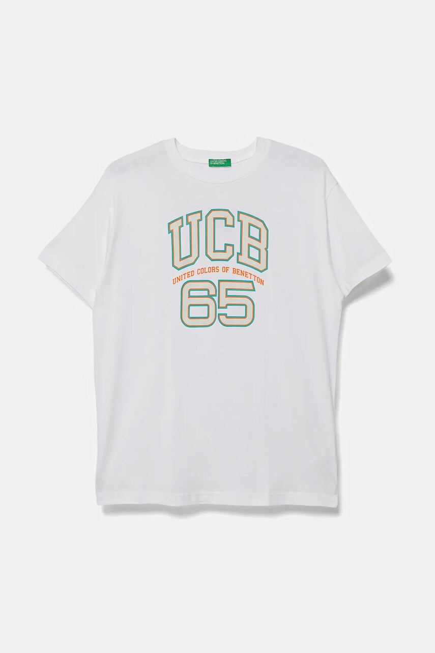Levně Dětské bavlněné tričko United Colors of Benetton bílá barva, s potiskem, 3I1XC10OO