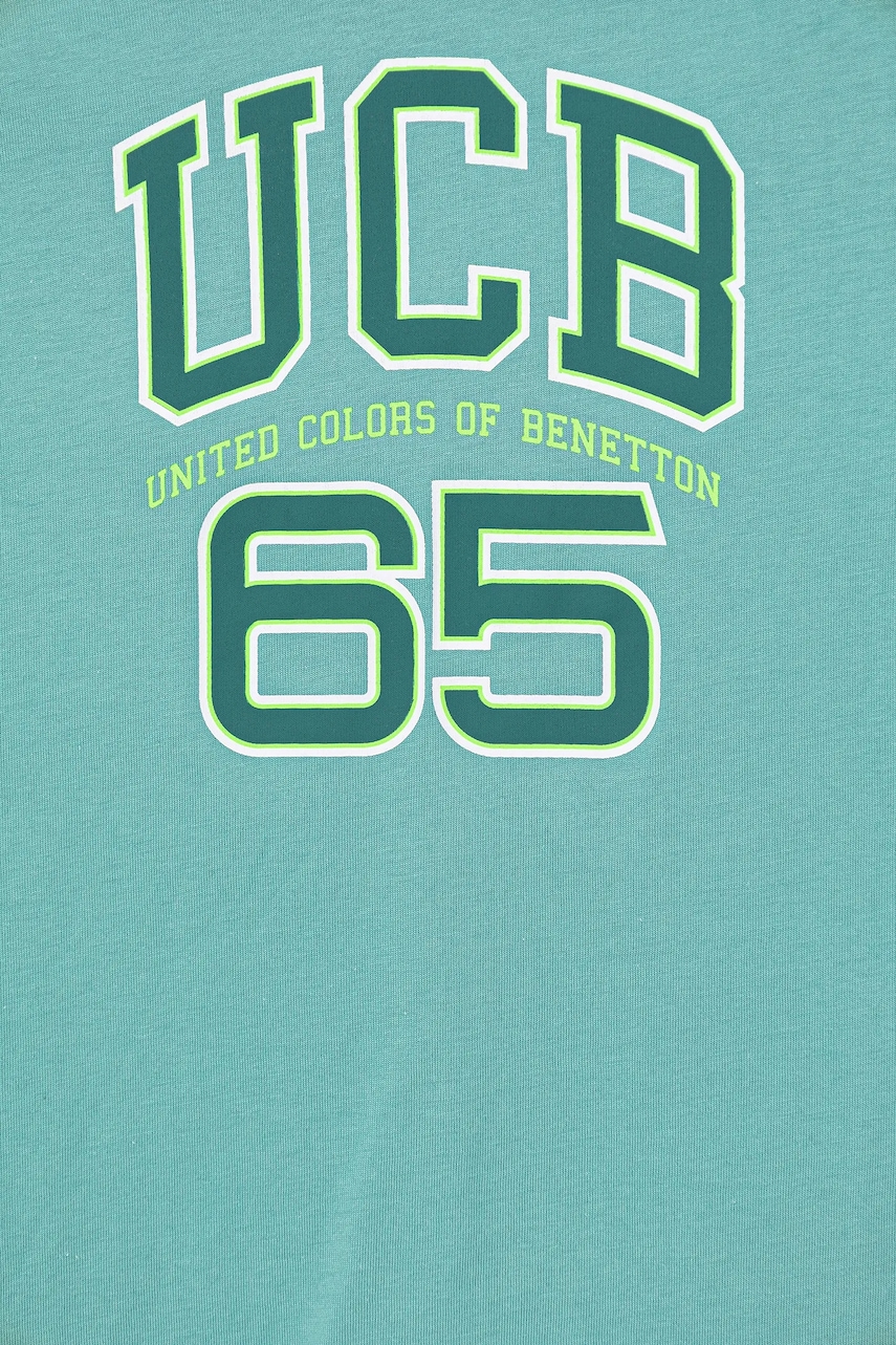 Детская хлопковая футболка United Colors of Benetton цвет бирюзовый с принтом 3I1XC10OO Детская хлопковая футболка United Colors of Benetton цвет бирюзовый с принтом 3I1XC10OO