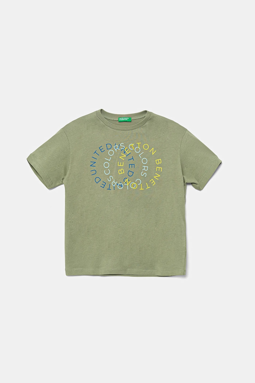 United Colors of Benetton tricou de bumbac pentru copii culoarea verde, cu imprimeu, 3I1XC10OO