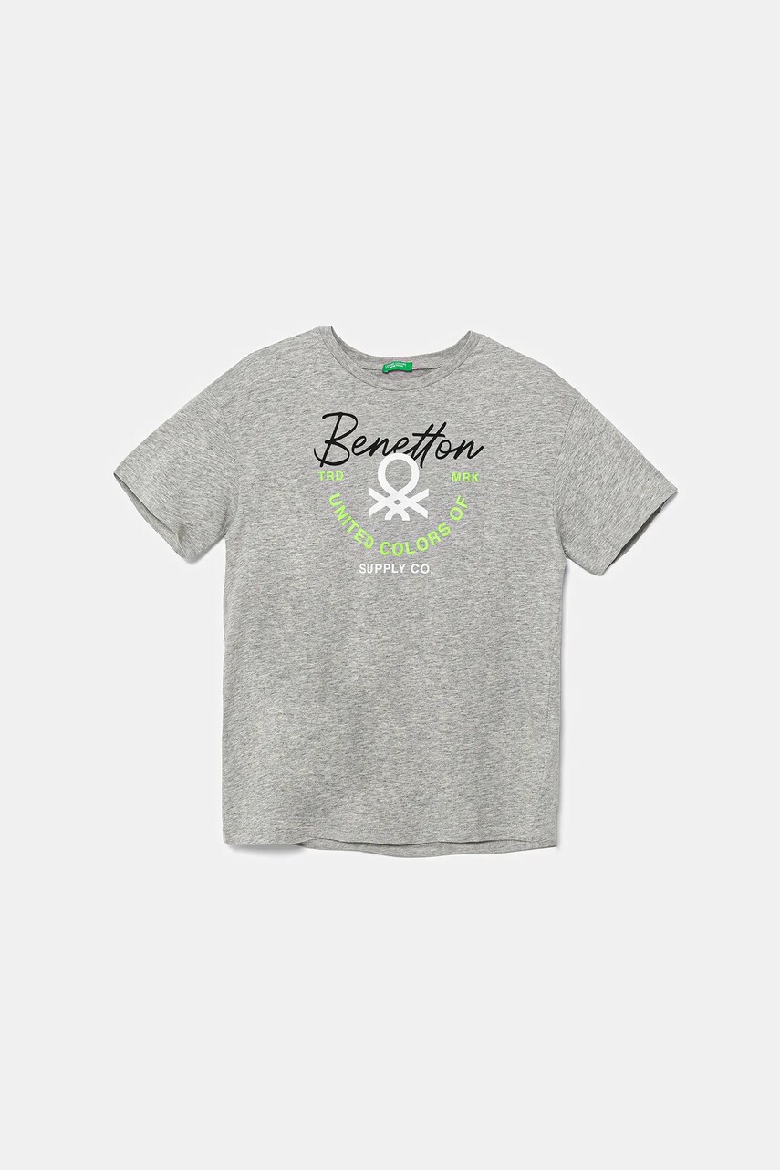 United Colors of Benetton tricou de bumbac pentru copii culoarea gri, cu imprimeu, 3I1XC10OO