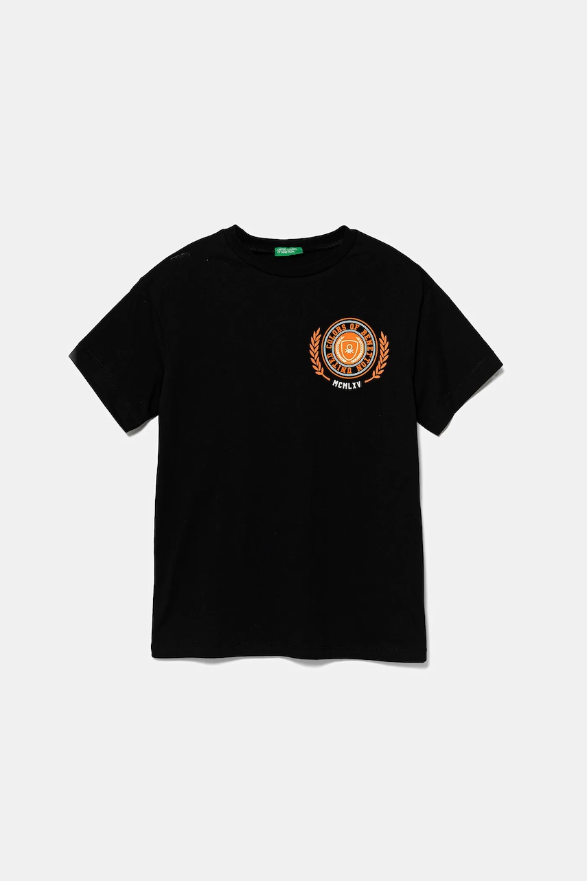 United Colors of Benetton tricou de bumbac pentru copii culoarea negru, cu imprimeu, 3I1XC10OO