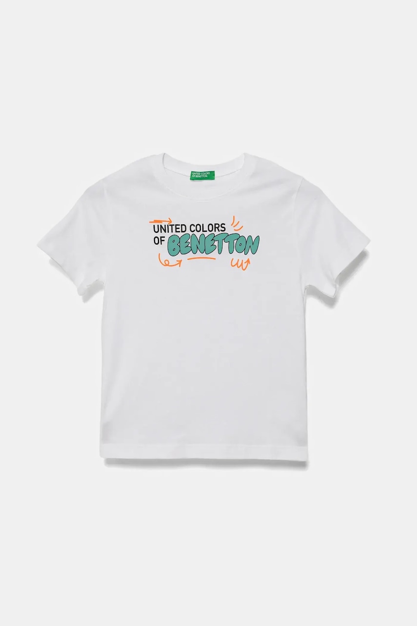 United Colors of Benetton tricou de bumbac pentru copii culoarea alb, cu imprimeu, 3I1XG10JO