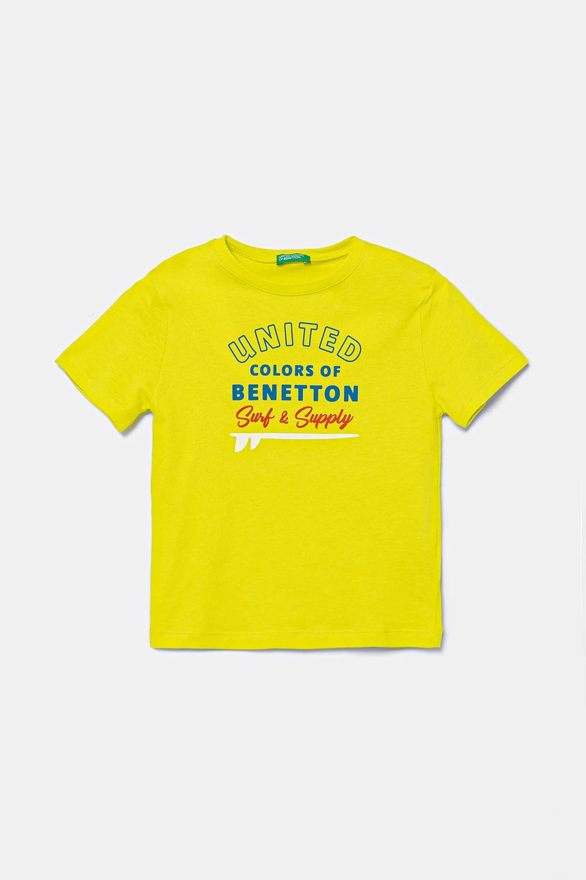 United Colors of Benetton tricou de bumbac pentru copii culoarea verde, cu imprimeu, 3I1XG10JO