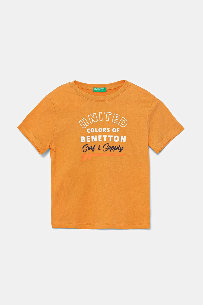 United Colors of Benetton tricou de bumbac pentru copii culoarea portocaliu, cu imprimeu, 3I1XG10JO