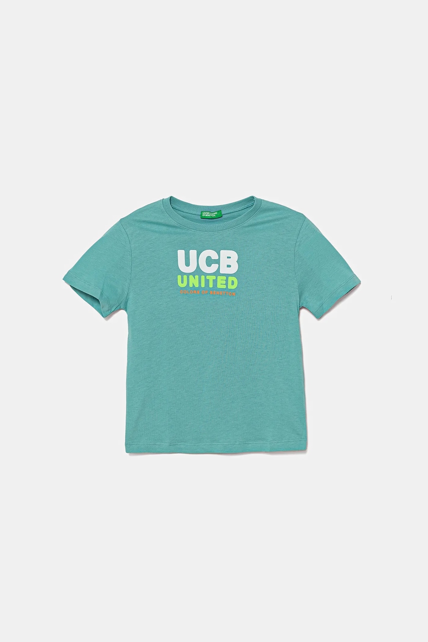 United Colors of Benetton tricou de bumbac pentru copii culoarea turcoaz, cu imprimeu, 3I1XG10JO