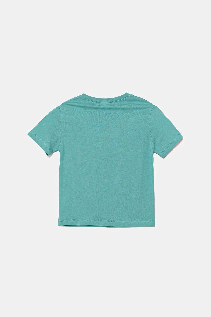 Детская хлопковая футболка United Colors of Benetton цвет бирюзовый с принтом 3I1XG10JO Детская хлопковая футболка United Colors of Benetton цвет бирюзовый с принтом 3I1XG10JO