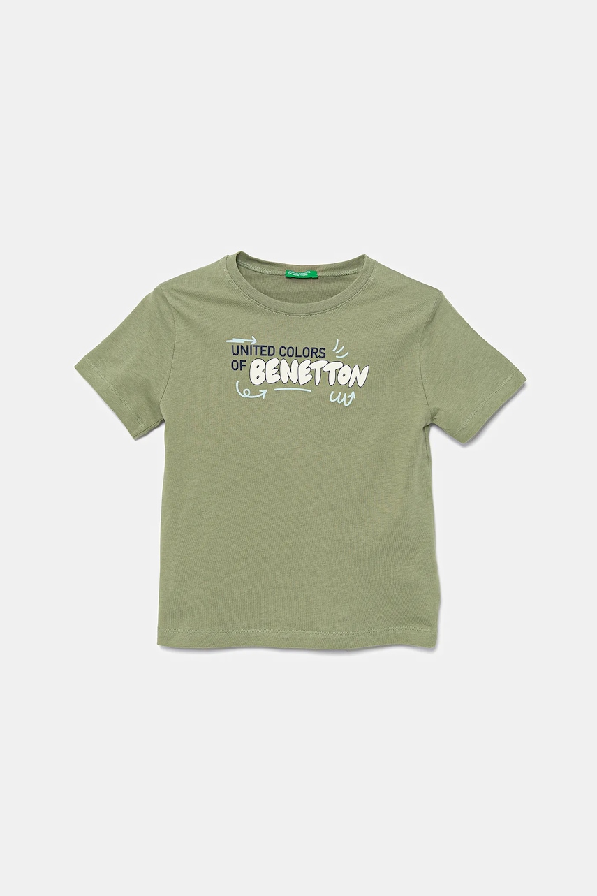 United Colors of Benetton tricou de bumbac pentru copii culoarea verde, cu imprimeu, 3I1XG10JO