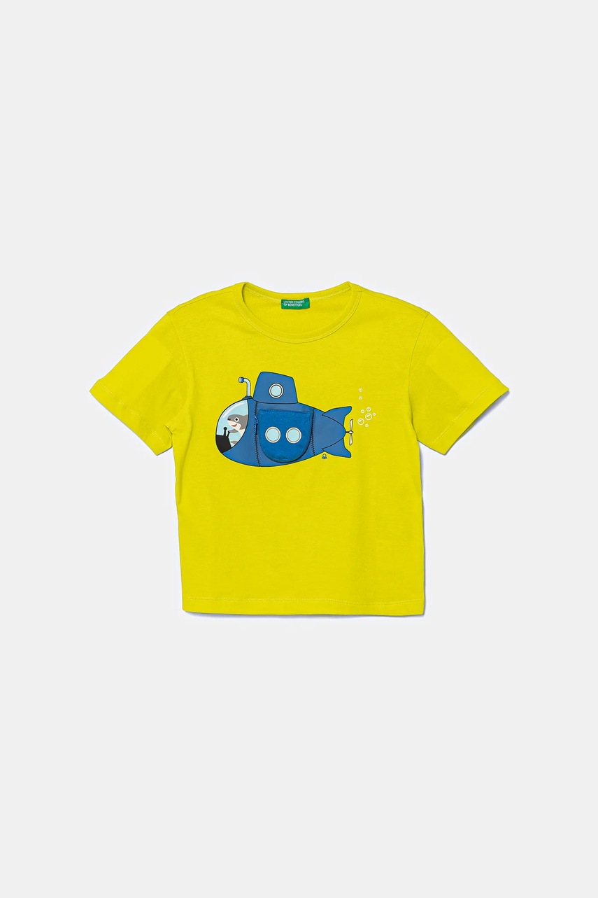 United Colors of Benetton tricou de bumbac pentru copii culoarea verde, cu imprimeu, 3I1XG10JL