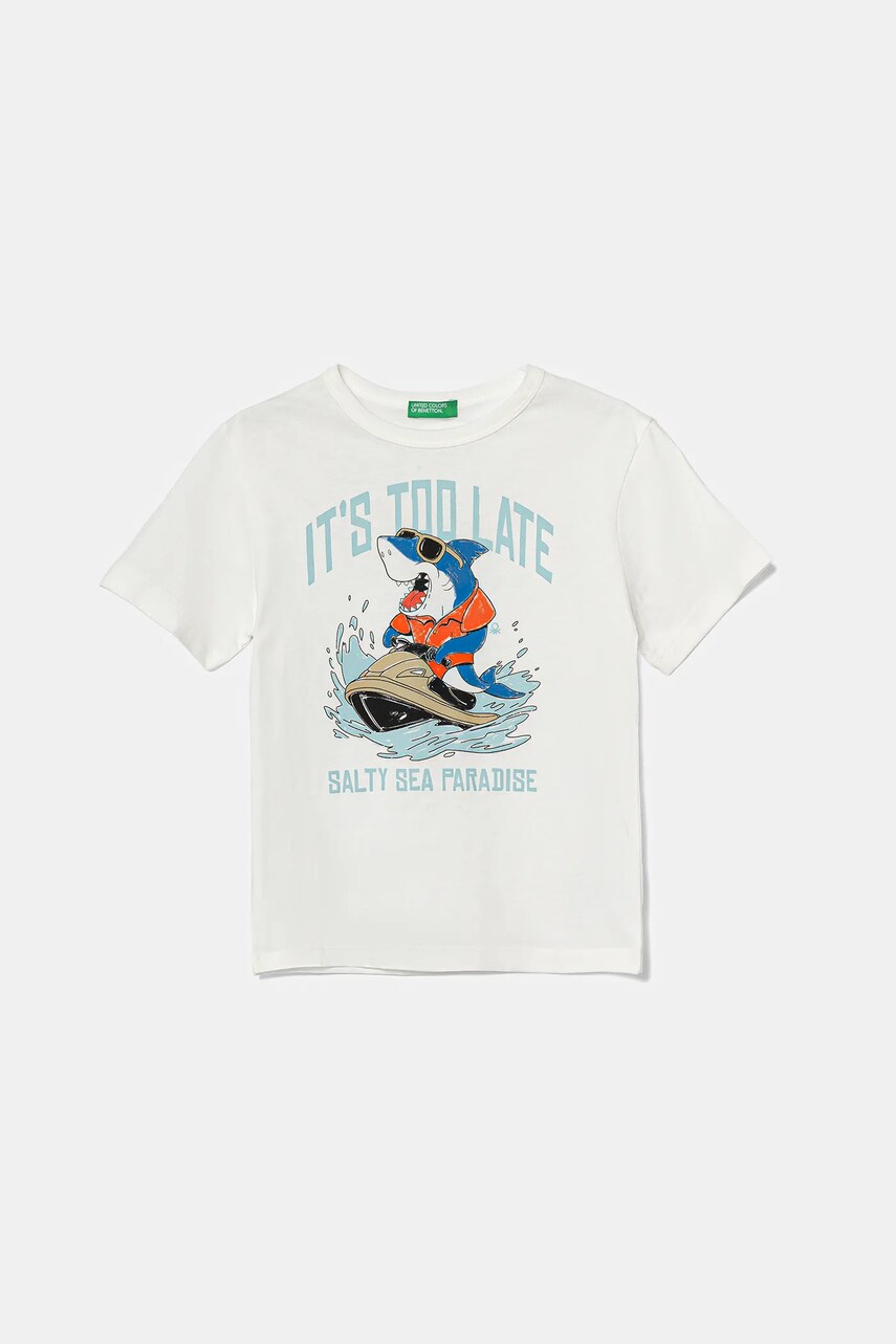 United Colors of Benetton tricou de bumbac pentru copii culoarea bej, cu imprimeu, 3I1XG10JM