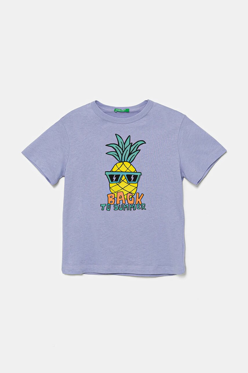 United Colors of Benetton tricou de bumbac pentru copii culoarea violet, cu imprimeu, 3I1XG10JM