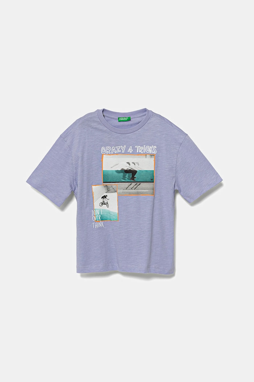 United Colors of Benetton tricou de bumbac pentru copii culoarea violet, cu imprimeu, 3SLUC10P8